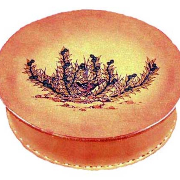 BIRDS HANDPAINTED LEATHER BOX WITH LID, TAGS ON, HANDMADE, 6in.W x 4in.D x 3in.H - Picture 1 of 2